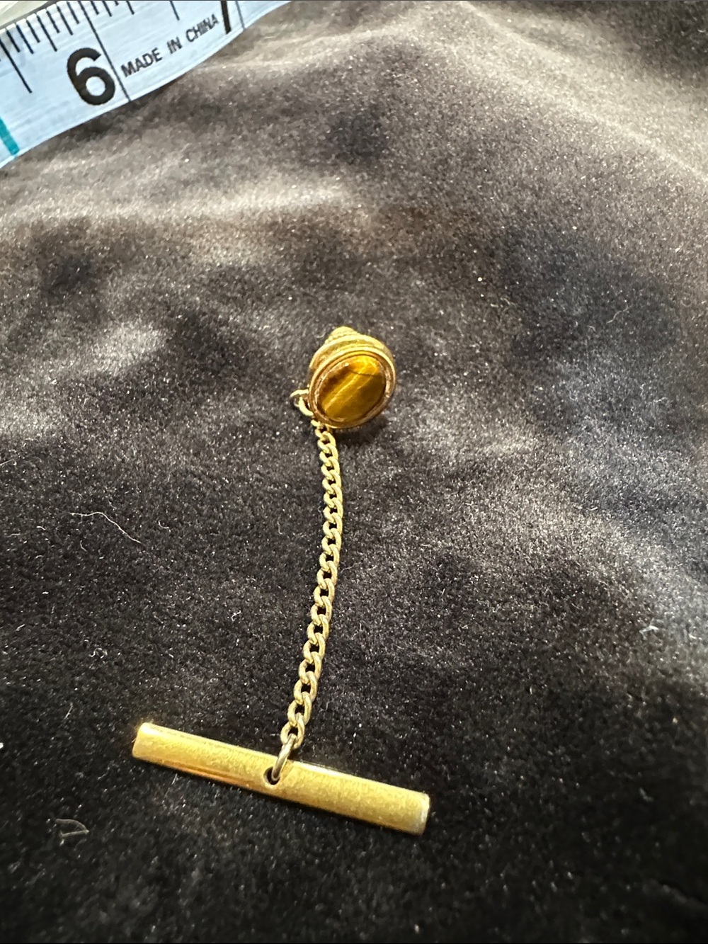 Gold-Tone Tie Tack with Brown Tiger Eye Accent